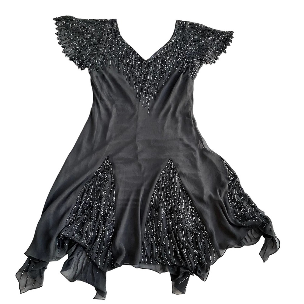VINTAGE BEADED EVENING DRESS WITH HANDKERCHIEF HEM WOMEN SIZE M/L - Picture 13 of 14